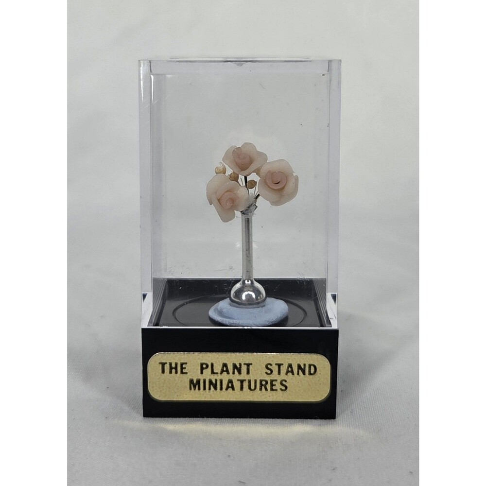 Dollhouse Miniature 1:12 Scale Pink Rose Arrangement In Chrome Vase w/ Case